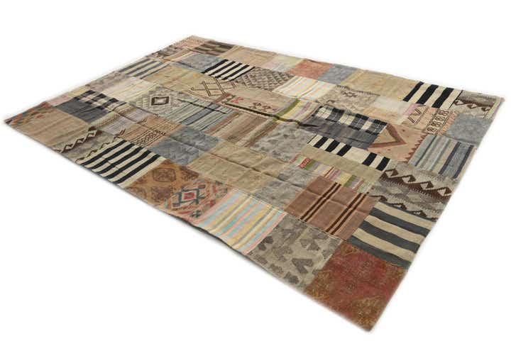 6' 8 x 9' 10 Hand Woven Kilim Patchwork Wool Rug