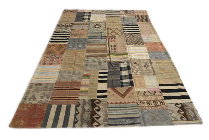6' 8 x 9' 10 Hand Woven Kilim Patchwork Wool Rug