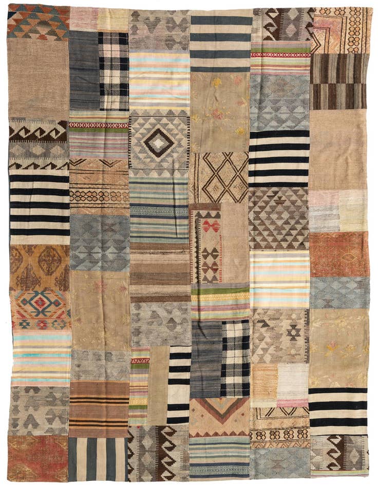 Detail image of 6' 8 x 9' 10 Hand Woven Kilim Patchwork Wool Rug