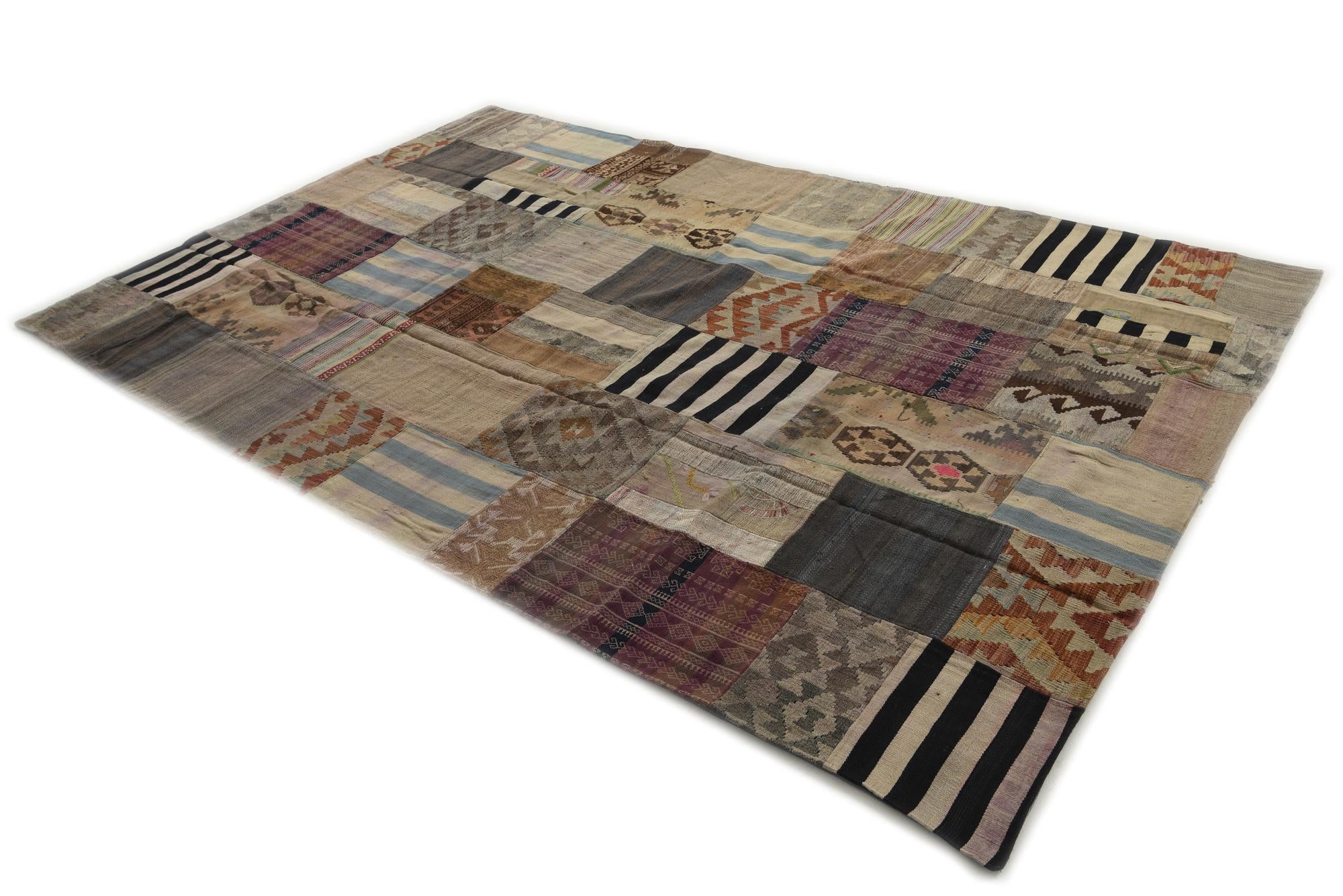 6' 6 x 9' 10 Hand Woven Kilim Patchwork Wool Rug