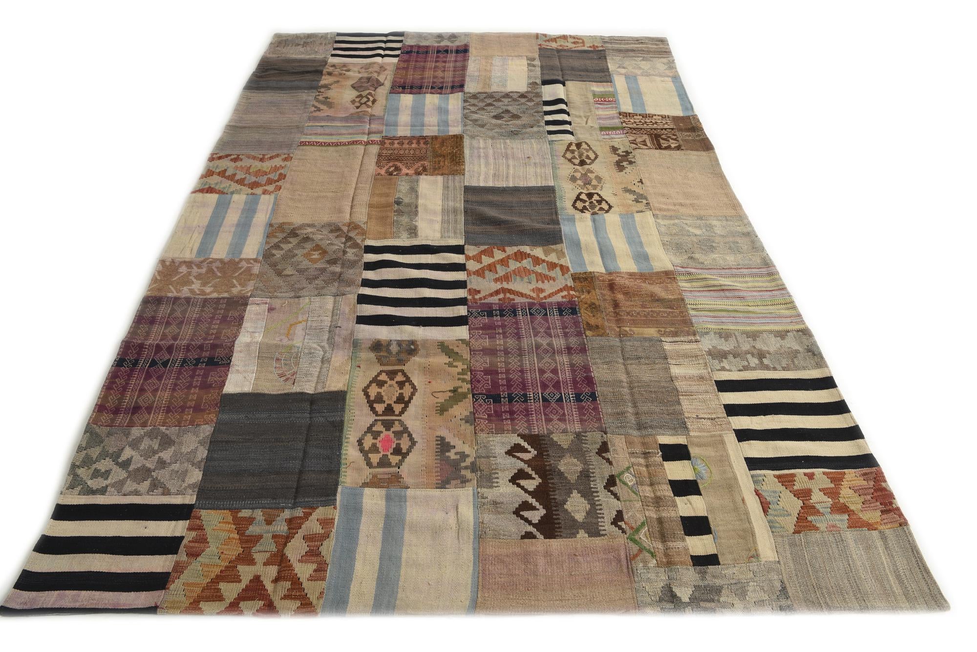 6' 6 x 9' 10 Hand Woven Kilim Patchwork Wool Rug