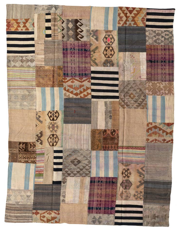 Detail image of 6' 6 x 9' 10 Hand Woven Kilim Patchwork Wool Rug