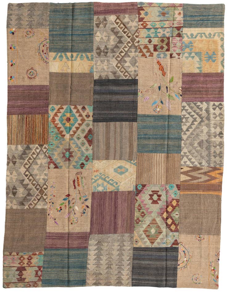 Detail image of 6' x 8' 2 Hand Woven Kilim Patchwork Wool Rug