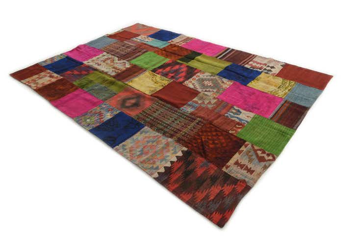 6' 8 x 9' 6 Hand Woven Kilim Patchwork Wool Rug