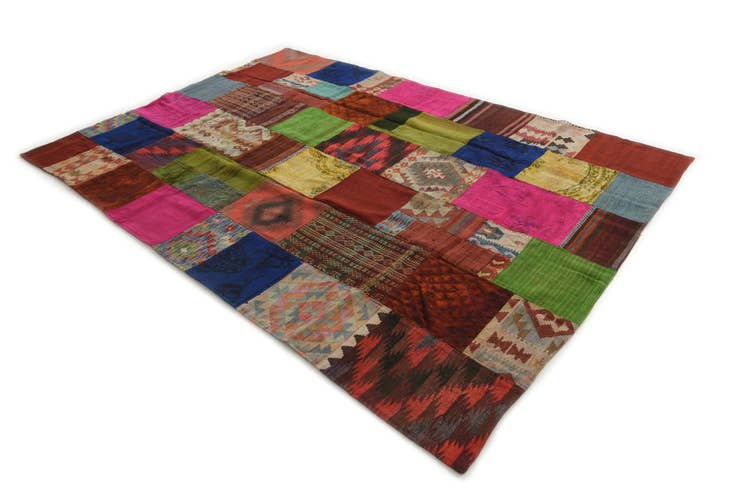 Detail image of 6' 8 x 9' 6 Hand Woven Kilim Patchwork Wool Rug