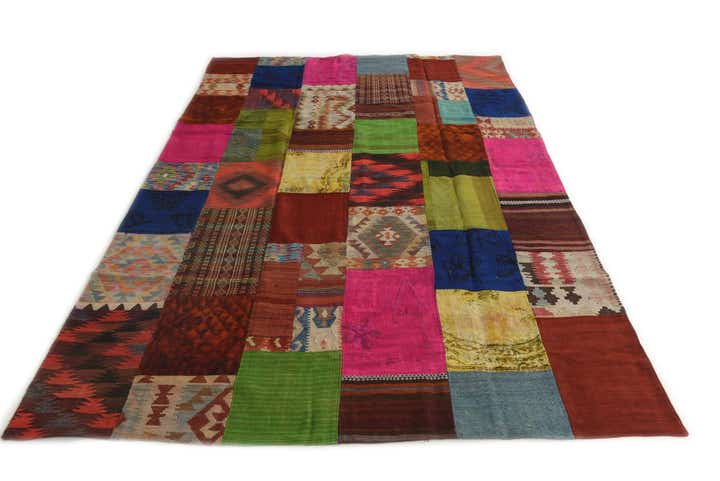 6' 8 x 9' 6 Hand Woven Kilim Patchwork Wool Rug
