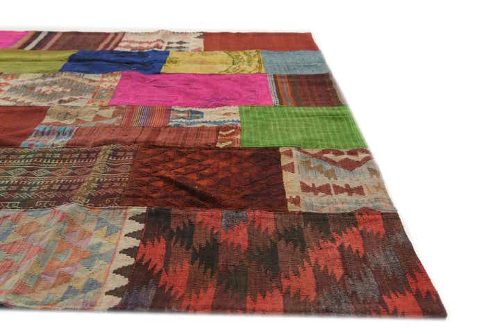 6' 8 x 9' 6 Hand Woven Kilim Patchwork Wool Rug