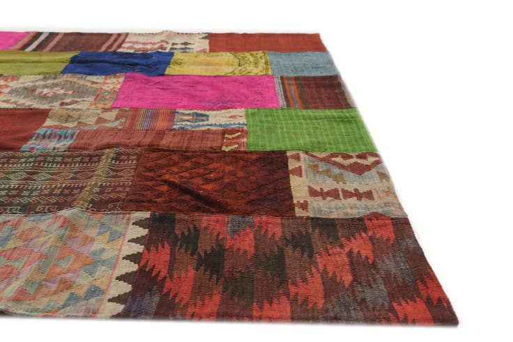 Detail image of 6' 8 x 9' 6 Hand Woven Kilim Patchwork Wool Rug