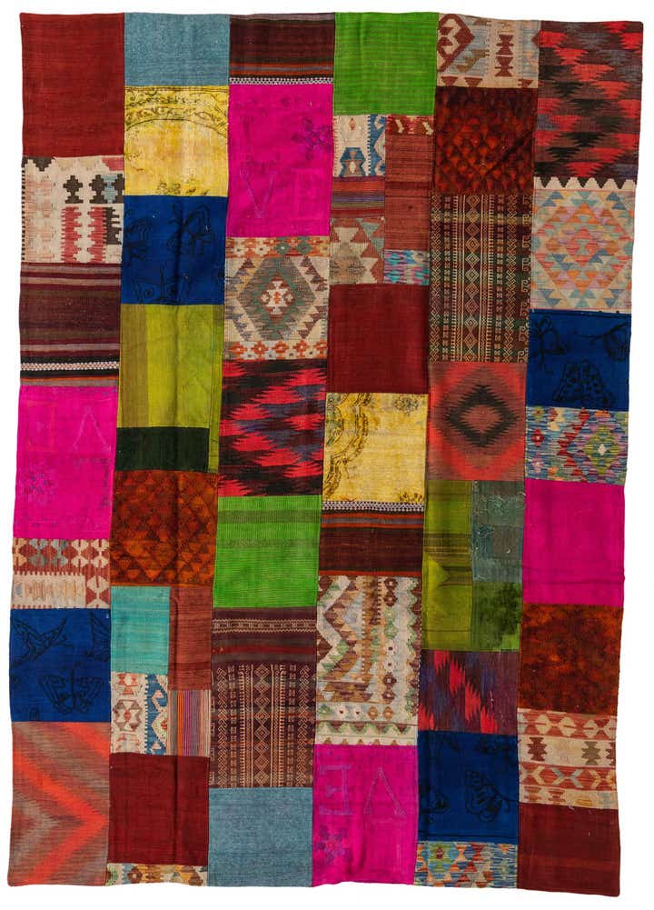 6' 8 x 9' 6 Hand Woven Kilim Patchwork Wool Rug