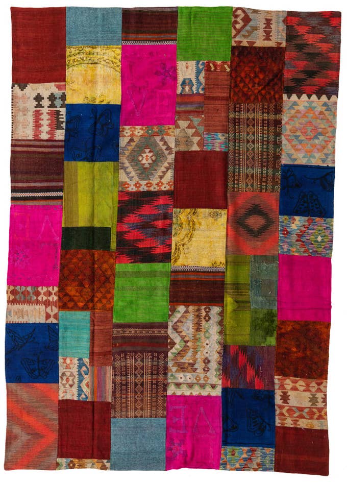 Detail image of 6' 8 x 9' 6 Hand Woven Kilim Patchwork Wool Rug