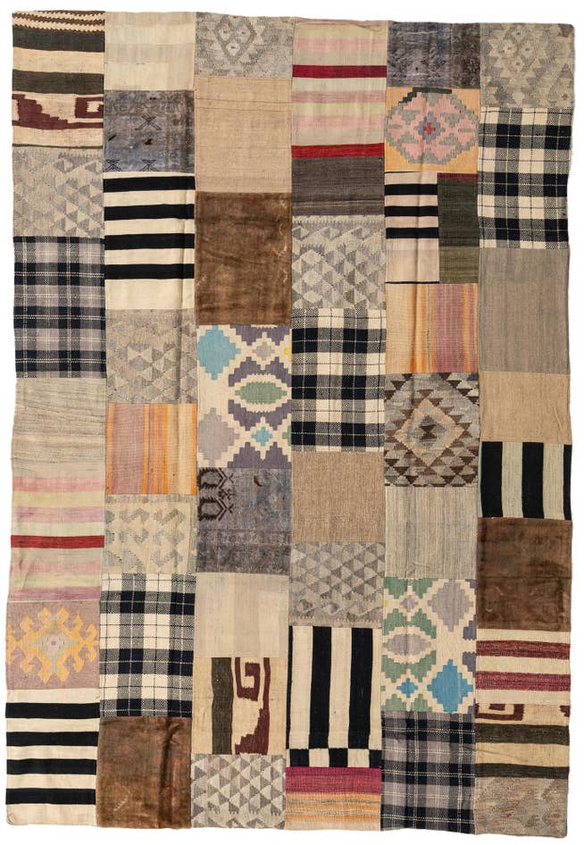 Detail image of 6' 6 x 9' 5 Hand Woven Kilim Patchwork Wool Rug