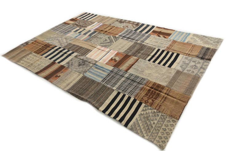 Detail image of 6' 6 x 9' 6 Hand Woven Kilim Patchwork Wool Rug