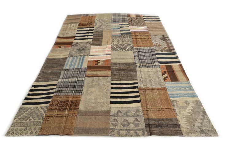 Detail image of 6' 6 x 9' 6 Hand Woven Kilim Patchwork Wool Rug