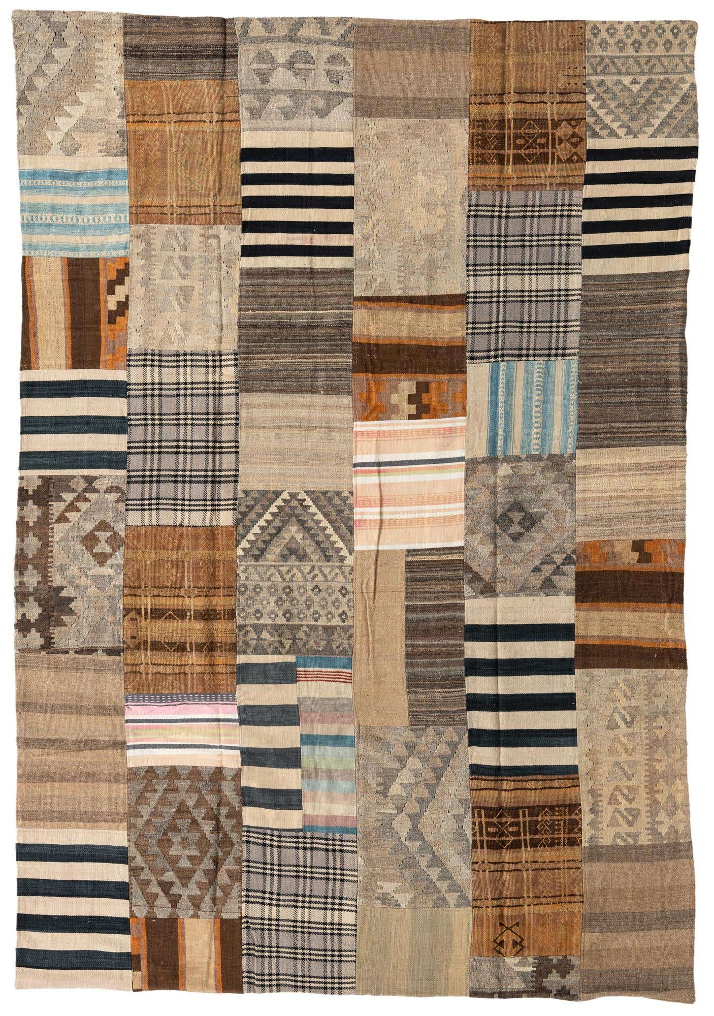 6' 6 x 9' 6 Hand Woven Kilim Patchwork Wool Rug