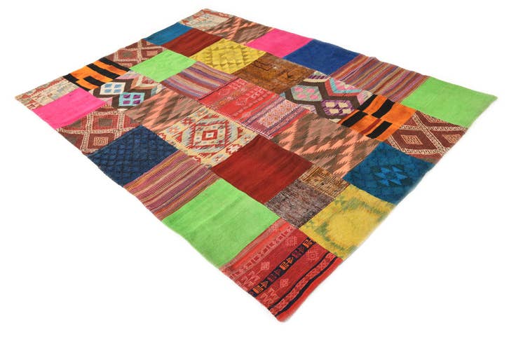 Detail image of 5' 7 x 7' 10 Hand Woven Kilim Patchwork Wool Rug