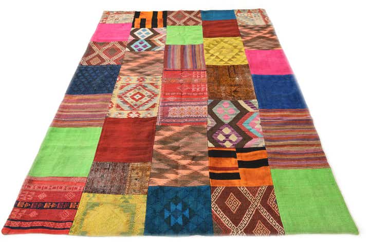 5' 7 x 7' 10 Hand Woven Kilim Patchwork Wool Rug