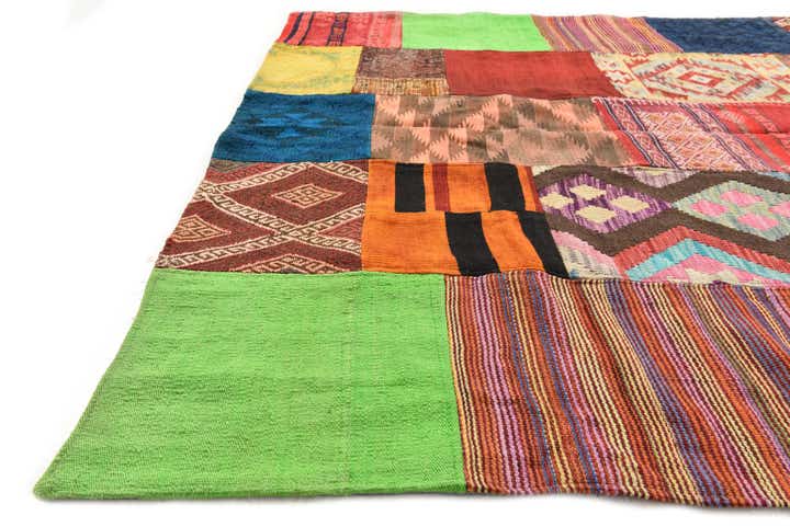 5' 7 x 7' 10 Hand Woven Kilim Patchwork Wool Rug
