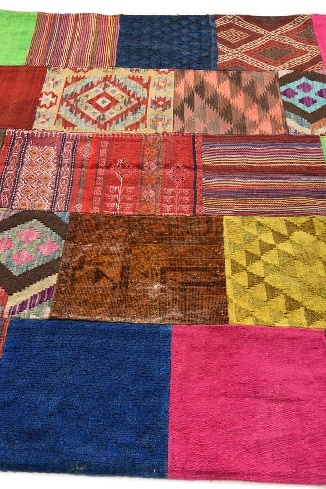 5' 7 x 7' 10 Hand Woven Kilim Patchwork Wool Rug