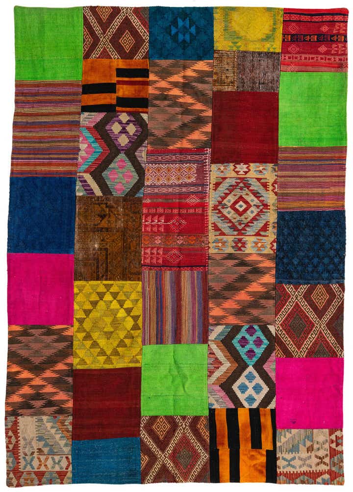 5' 7 x 7' 10 Hand Woven Kilim Patchwork Wool Rug