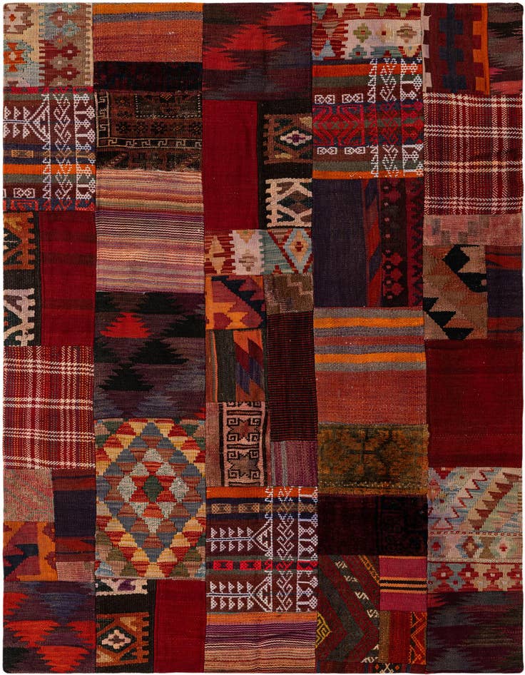 Detail image of 4' 2 x 6' Hand Woven Kilim Patchwork Wool Rug