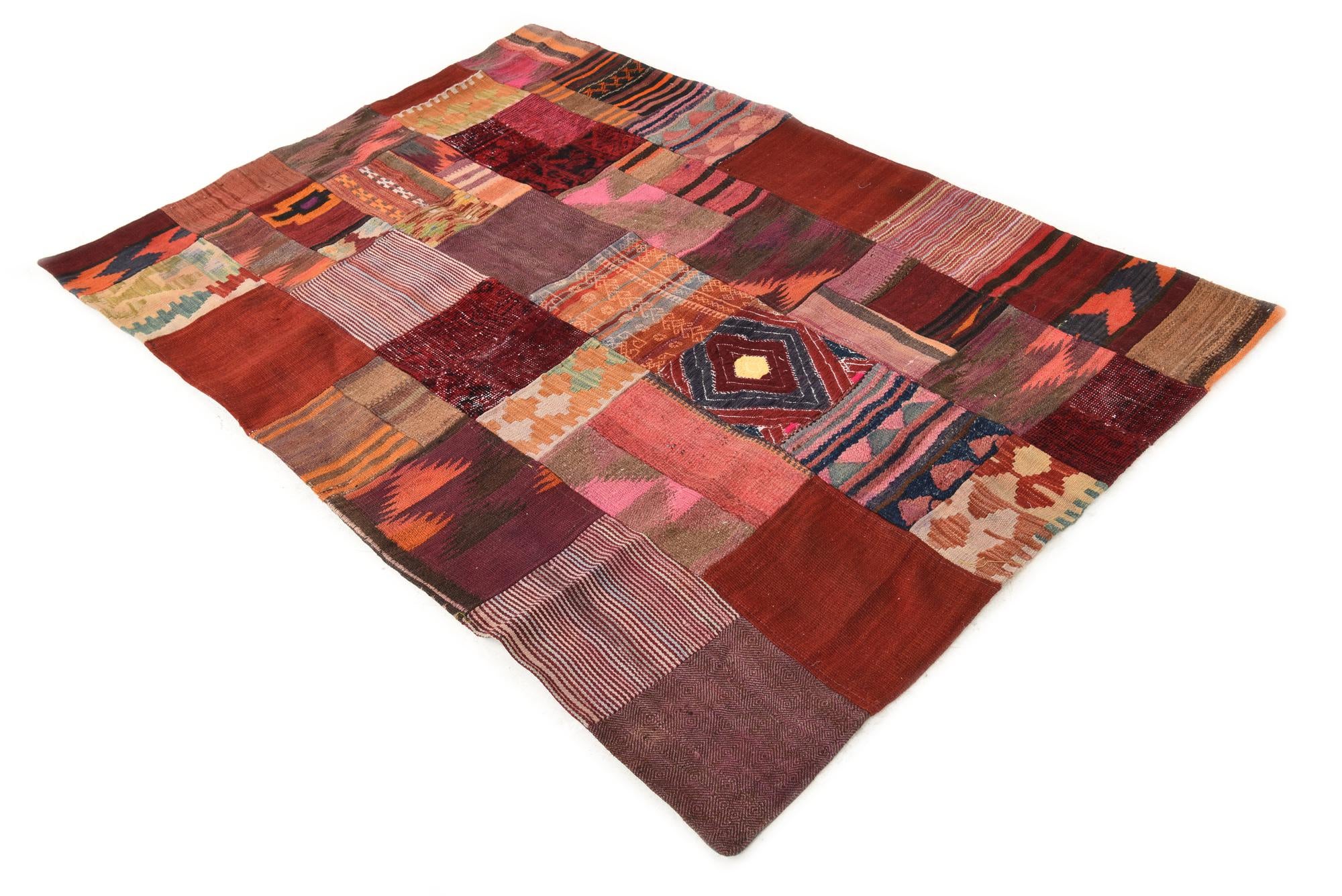 4' x 5' 11 Hand Woven Kilim Patchwork Wool Rug