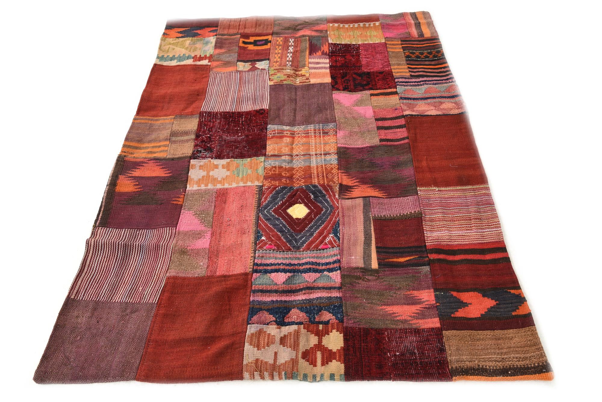 4' x 5' 11 Hand Woven Kilim Patchwork Wool Rug