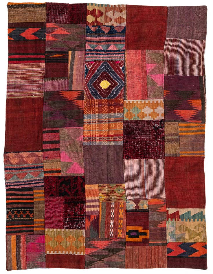 Detail image of 4' x 5' 11 Hand Woven Kilim Patchwork Wool Rug