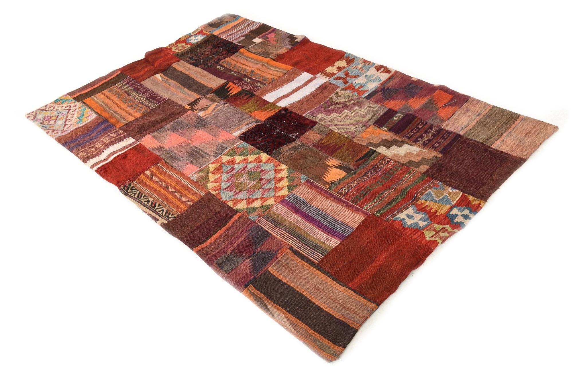 3' 11 x 6' 1 Hand Woven Kilim Patchwork Wool Rug