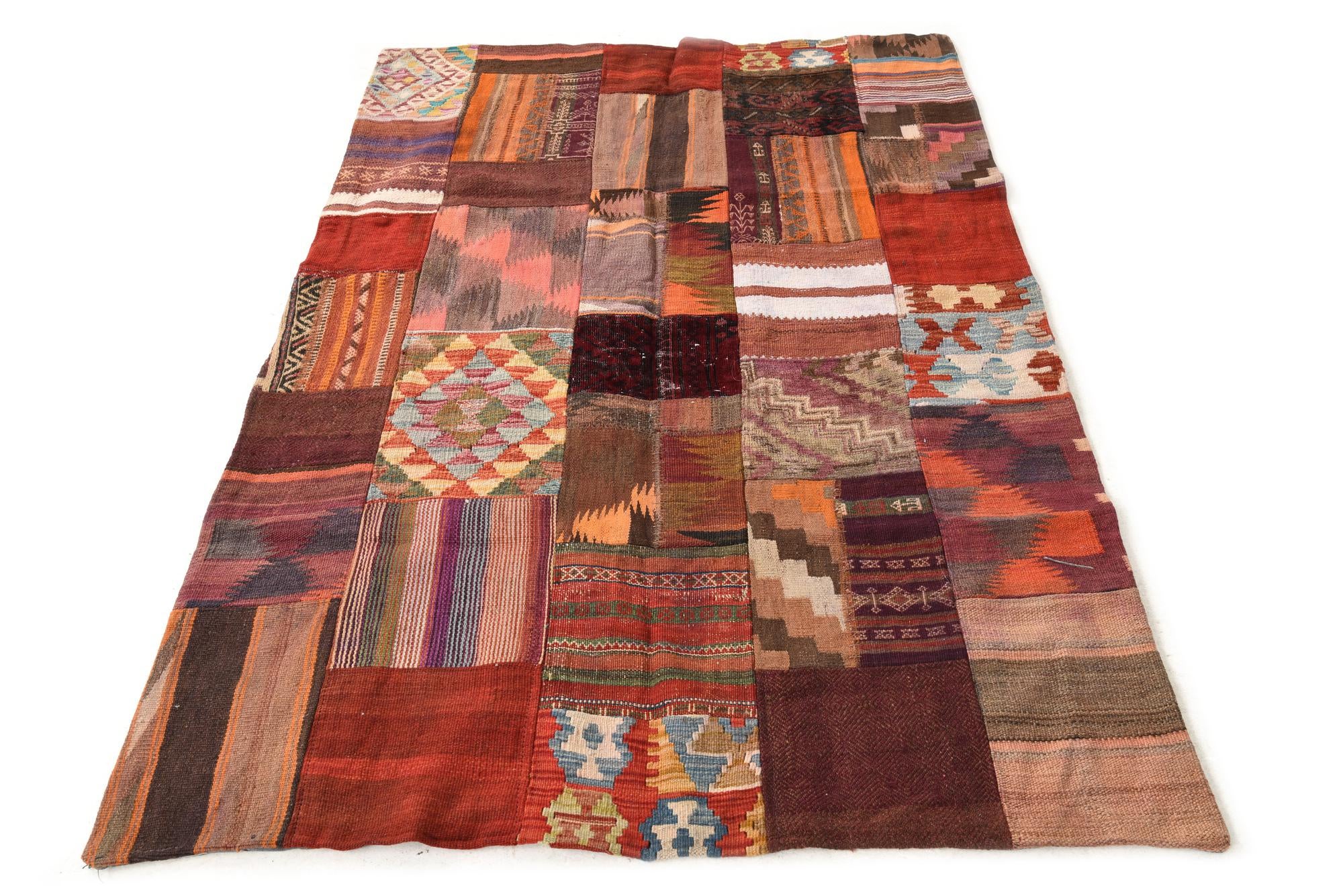 3' 11 x 6' 1 Hand Woven Kilim Patchwork Wool Rug