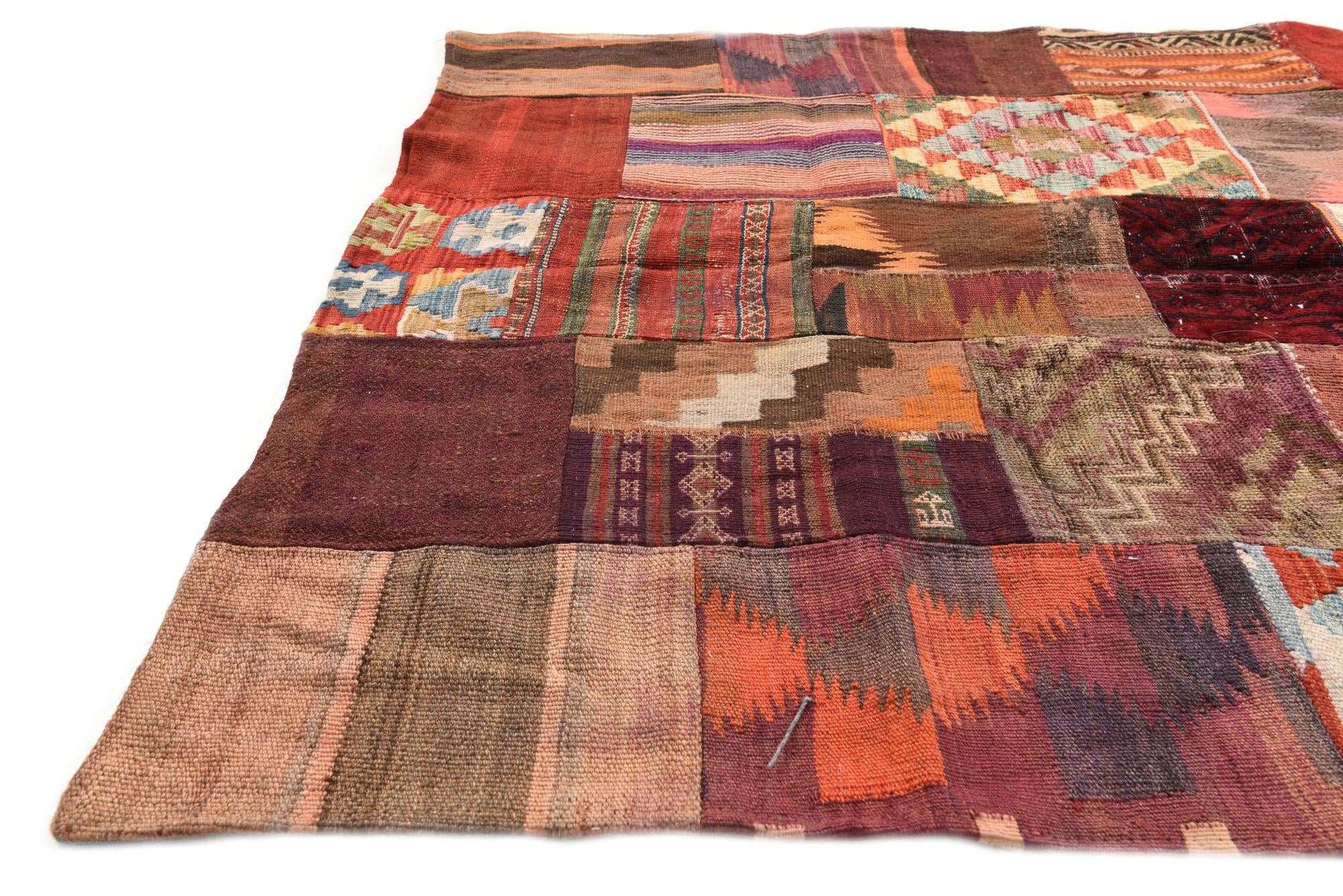 3' 11 x 6' 1 Hand Woven Kilim Patchwork Wool Rug