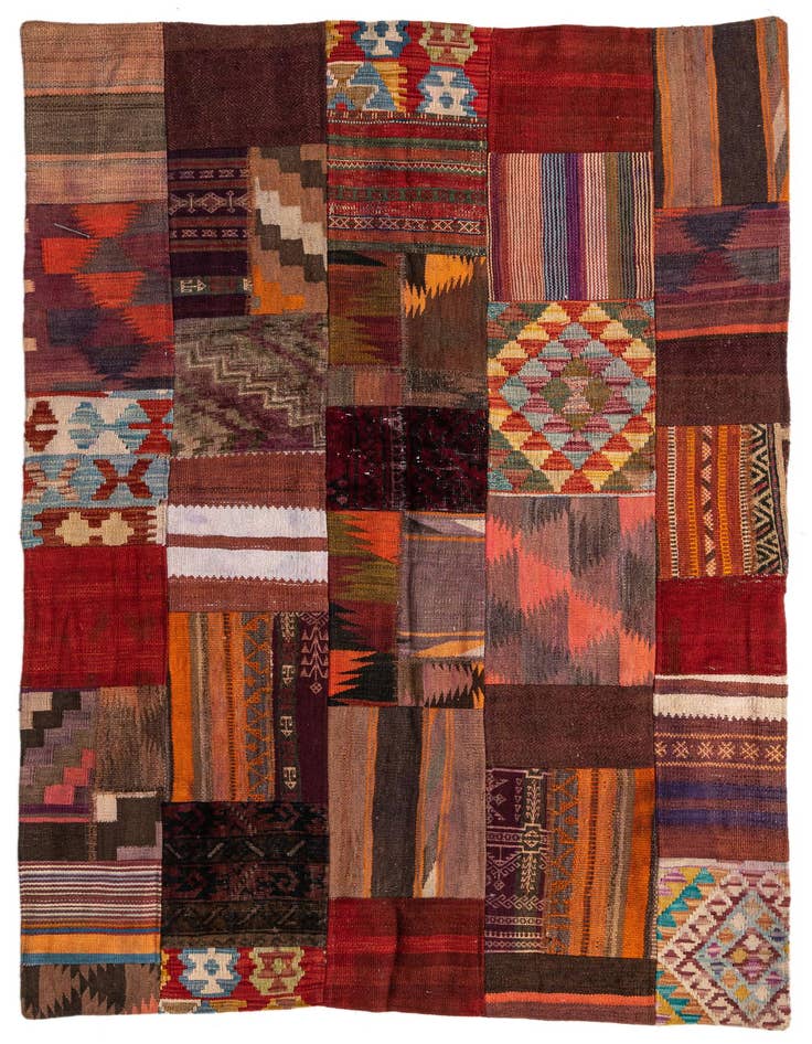 Detail image of 3' 11 x 6' 1 Hand Woven Kilim Patchwork Wool Rug