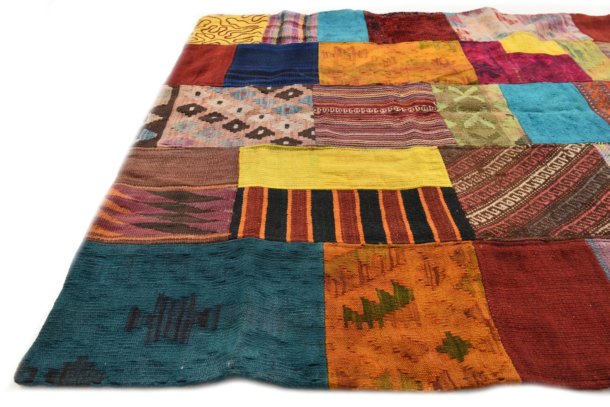 4' 3 x 5' 10 Hand Woven Kilim Patchwork Wool Rug
