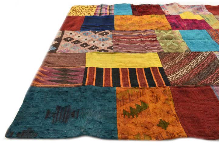 4' 3 x 5' 10 Hand Woven Kilim Patchwork Wool Rug