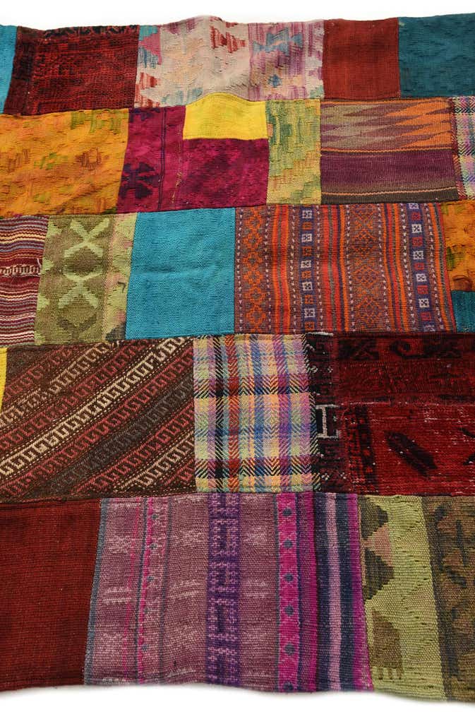 4' 3 x 5' 10 Hand Woven Kilim Patchwork Wool Rug