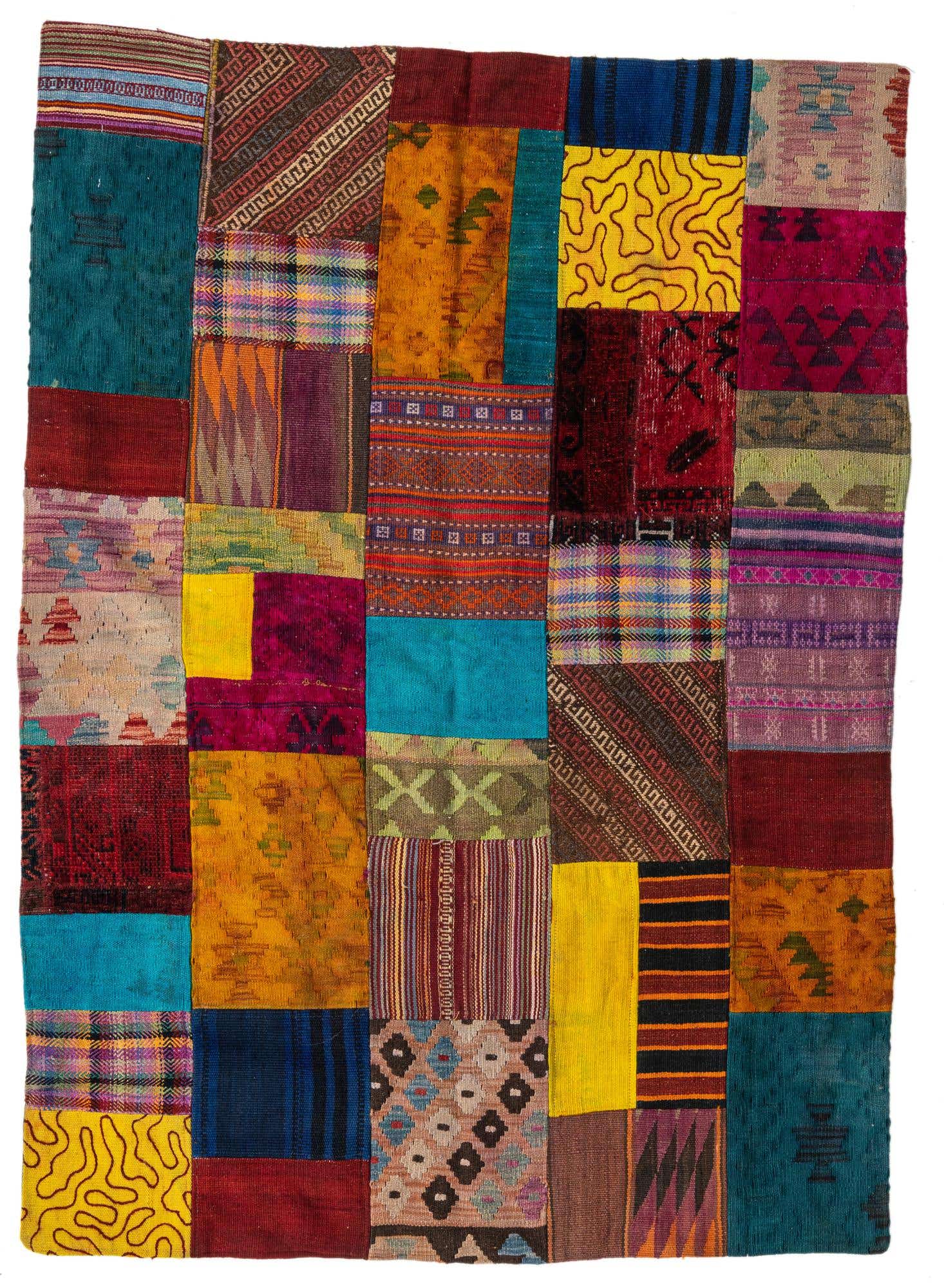 4' 3 x 5' 10 Hand Woven Kilim Patchwork Wool Rug