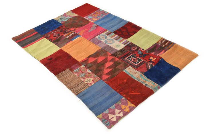 3' 4 x 5' Hand Woven Kilim Patchwork Wool Rug