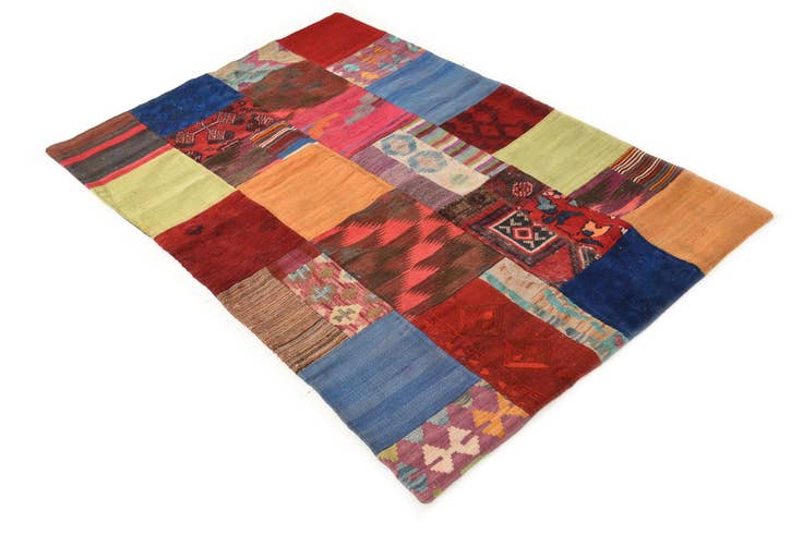 Detail image of 3' 4 x 5' Hand Woven Kilim Patchwork Wool Rug