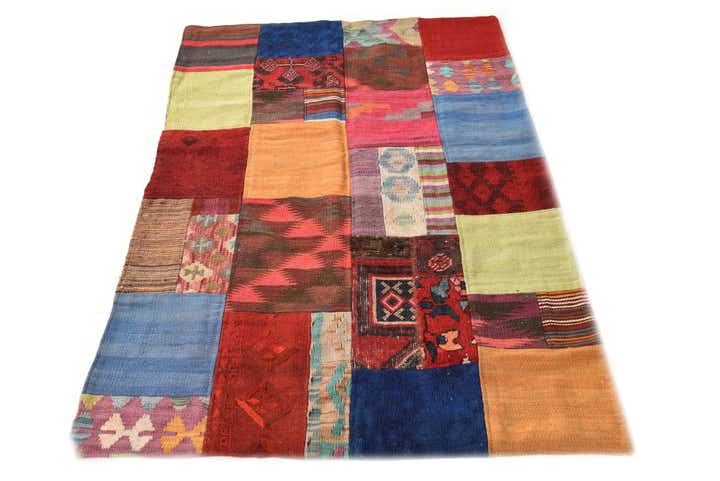 3' 4 x 5' Hand Woven Kilim Patchwork Wool Rug