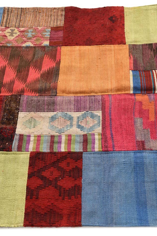 Detail image of 3' 4 x 5' Hand Woven Kilim Patchwork Wool Rug