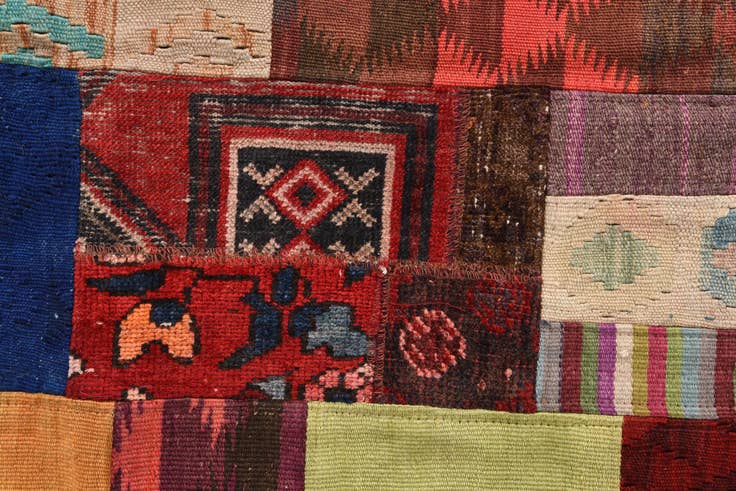 Detail image of 3' 4 x 5' Hand Woven Kilim Patchwork Wool Rug