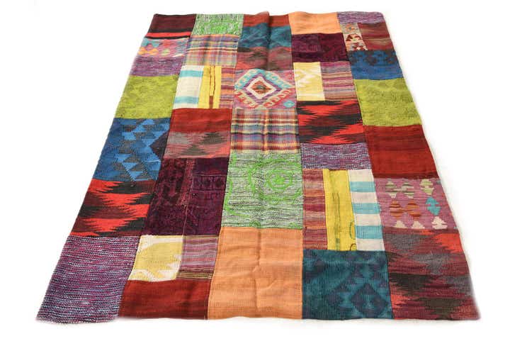 4' x 5' 11 Hand Woven Kilim Patchwork Wool Rug