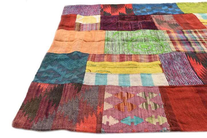 4' x 5' 11 Hand Woven Kilim Patchwork Wool Rug