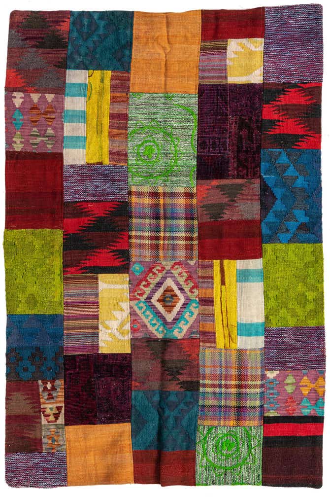 4' x 5' 11 Hand Woven Kilim Patchwork Wool Rug