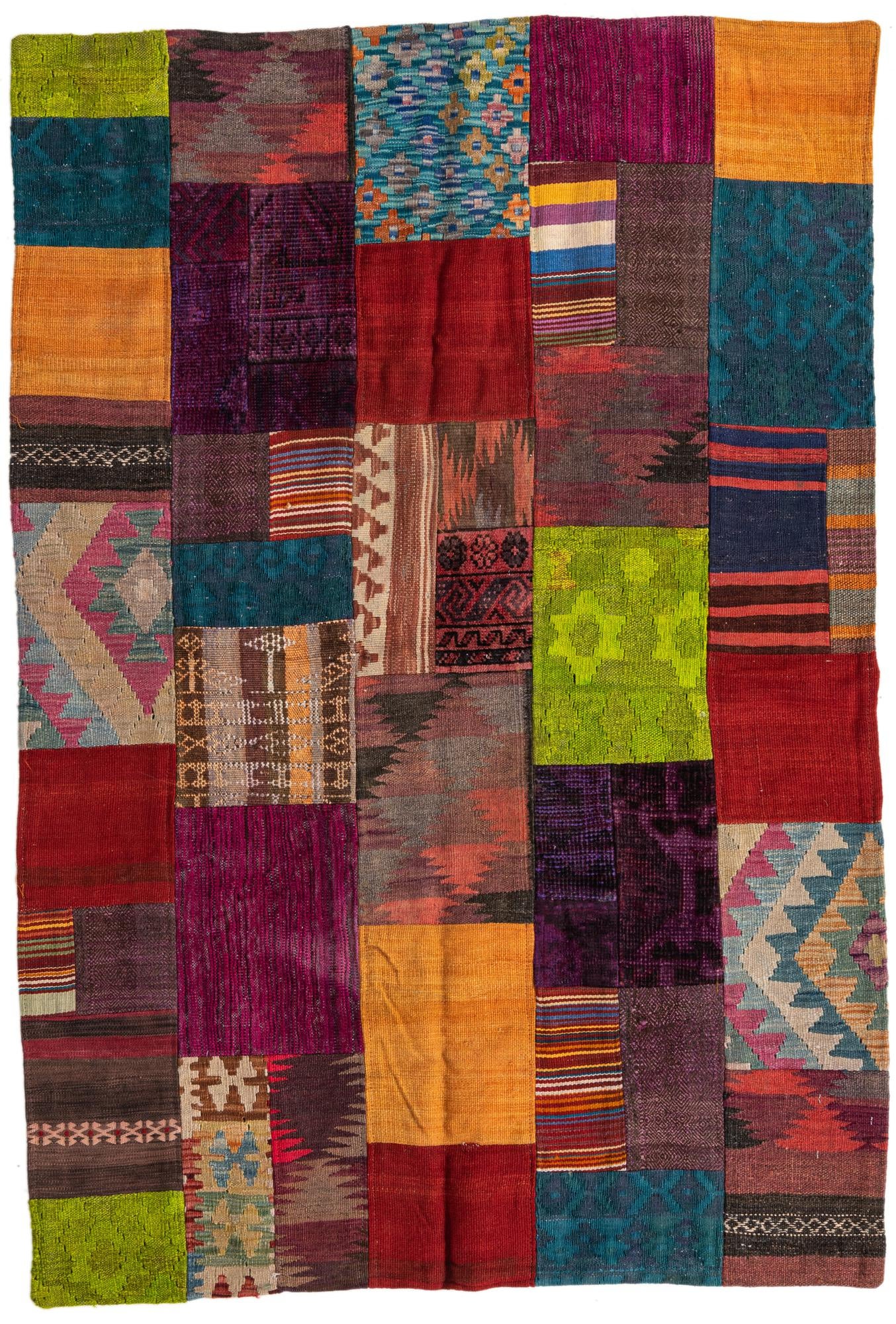 4' x 5' 10 Hand Woven Kilim Patchwork Wool Rug