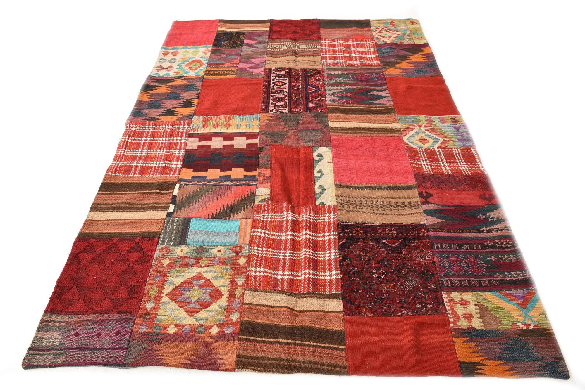 5' 8 x 8' Hand Woven Kilim Patchwork Wool Rug