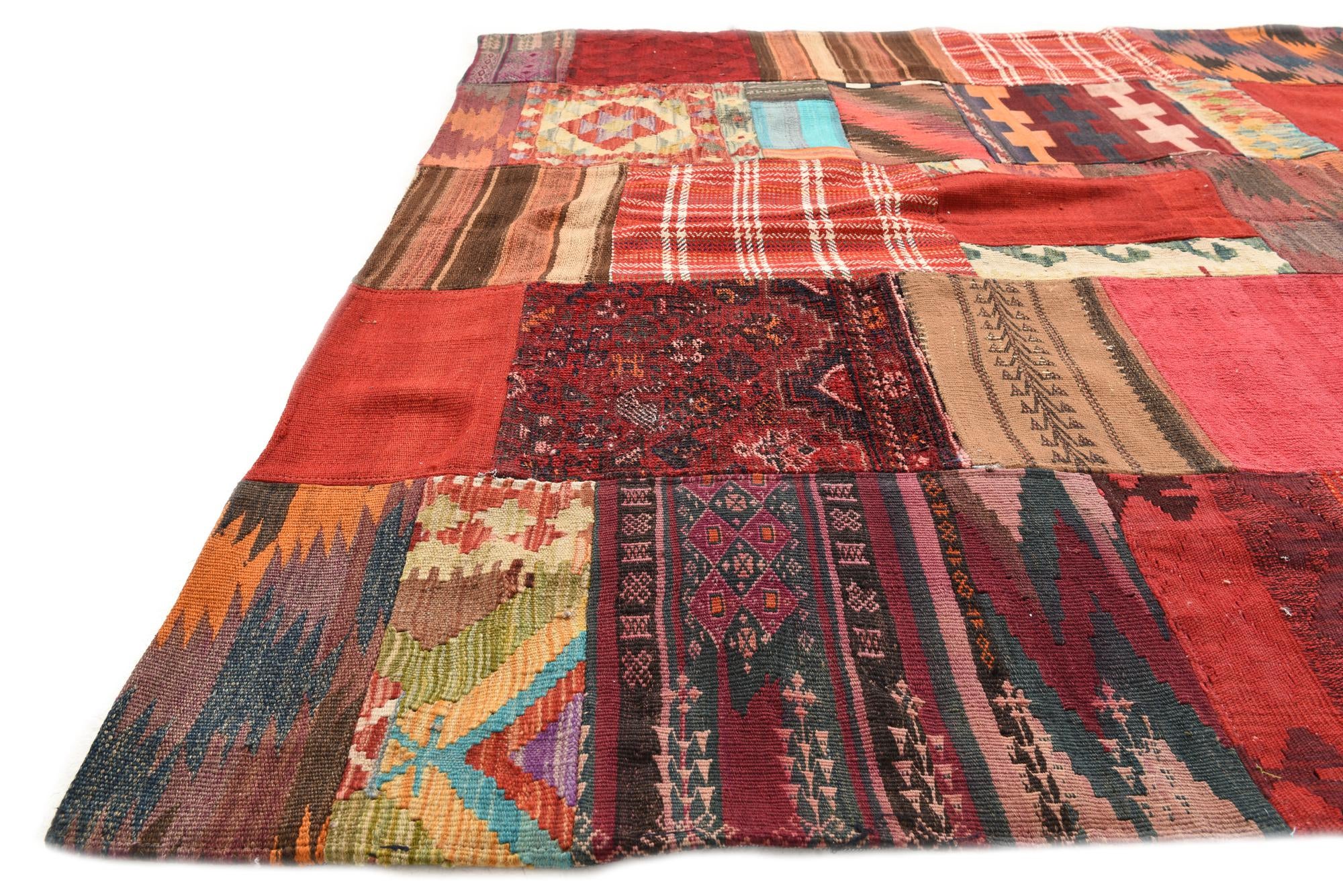 5' 8 x 8' Hand Woven Kilim Patchwork Wool Rug