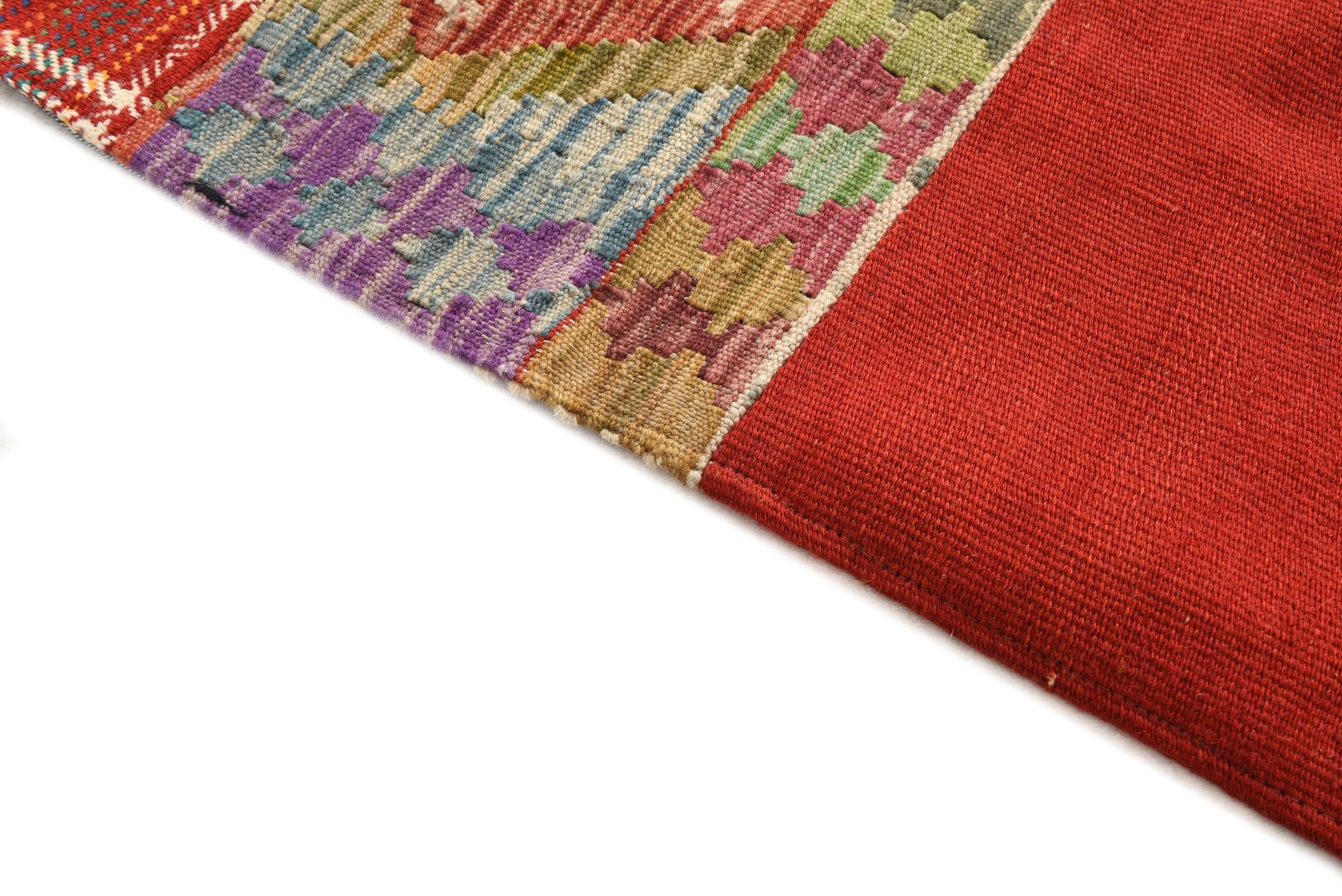 5' 8 x 8' Hand Woven Kilim Patchwork Wool Rug
