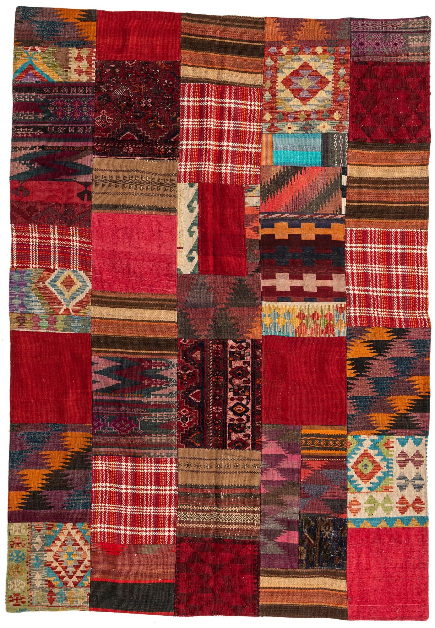 5' 8 x 8' Hand Woven Kilim Patchwork Wool Rug