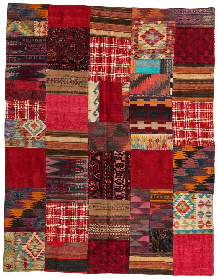 Detail image of 5' 8 x 8' Hand Woven Kilim Patchwork Wool Rug