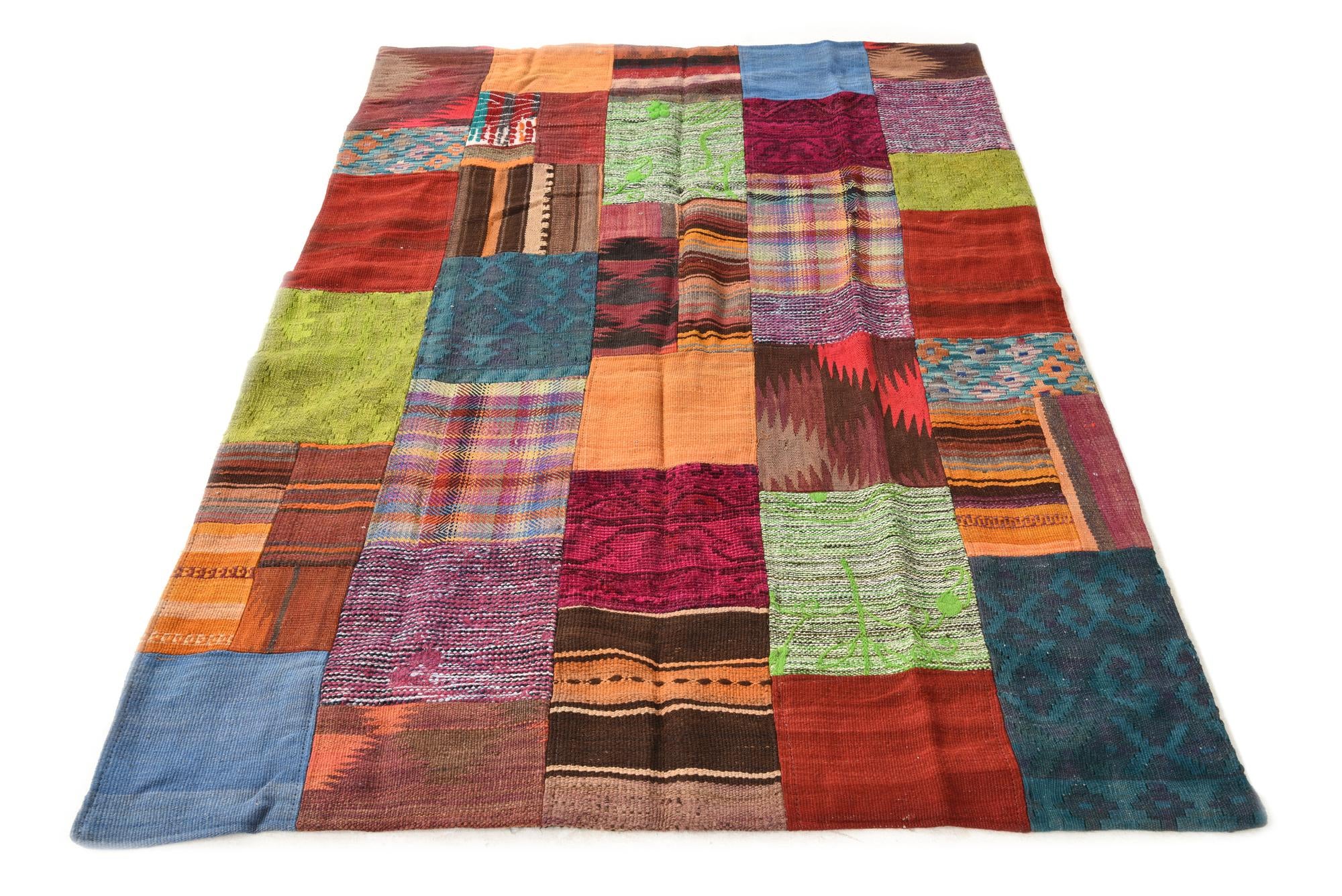 3' 11 x 5' 10 Hand Woven Kilim Patchwork Wool Rug